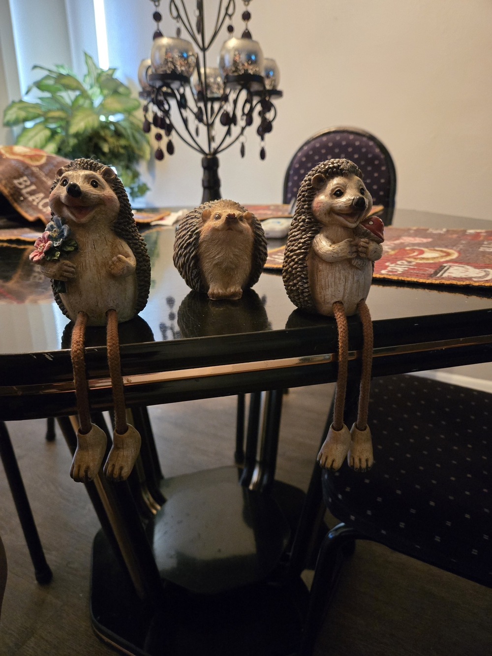 Adorable Trio of Resin Hedgehogs Shelf Sitters Figurine Set Cute Woodland Decor